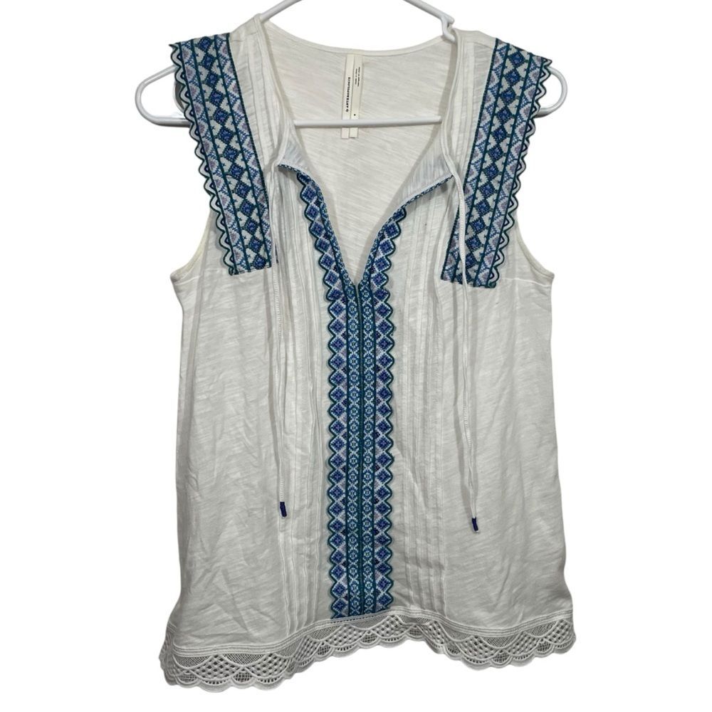 Anthropologie Embroidered Sleeveless Split Neck Blouse